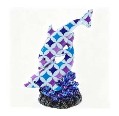 Water Transfer Printed Resin Dolphin Figurines, Ocean Marine Animal Statues Coral Base Home Decor Souvenir Gifts