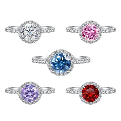Top Rated Premium Fine Jewelry S925 Sterling Silver Round Cut Royal Blue Zirconia Engagement Ring Women