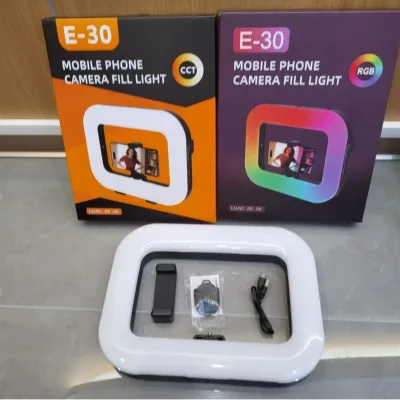Portable E-30 RGB Fill Light, Rechargeable Clip-on Phone Light with Bluetooth Shutter for Video Recording and Makeup