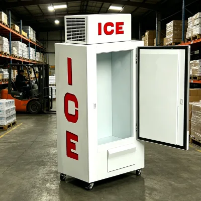 L-Thick Foam Insulation Ice Storage Freezer, Mobile Upright Ice Holding Freezer for Convenience Retail Shop