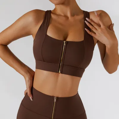 Customize logo Front Zipper Sports Top Running Shockproof Back Yoga Vest High Impact Fitness Bra