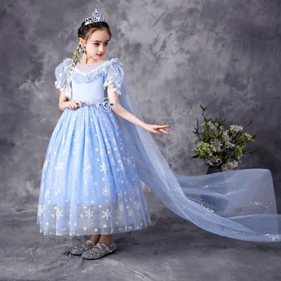 2025 new styles Wholesale Kids Costume Clothes Long Tail Elsa Princess Snow Queen Girl Dress