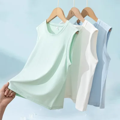 Summer Sleeveless Thin Mesh Tank Top for Boys Children's Casual Ice Silk Quick-Dry Vest Solid Color Outerwear New Big Kids'