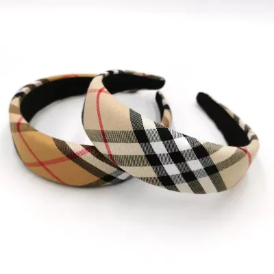 Fancy Day Luxury Designer Headbands Famous Brand Pure Cotton Hair Scrunchies with Classic Width Sponge Plaid Style