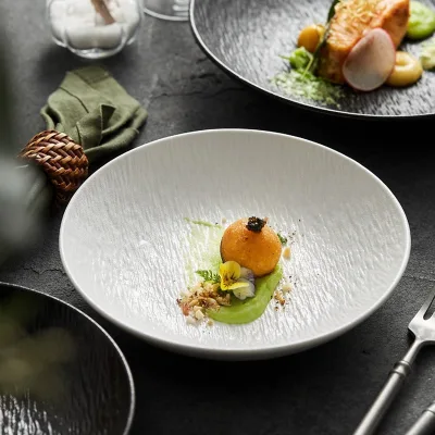 Black White Solid Plates High-End Home-Use Dishes Salad Plates Creative Minimalist Modern Design Microwave Safe for Hotels