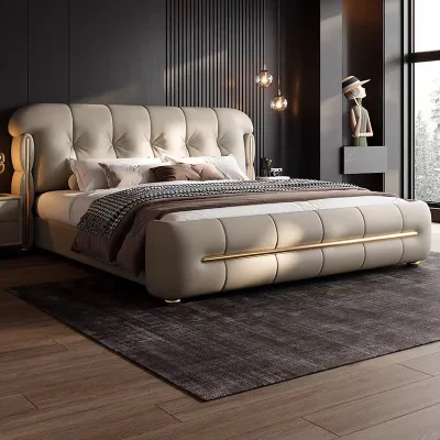 Hotel High-End Couple Bed with Simple Bag Upholstered Bed High Quality Light Luxury Bed Leather Bedroom