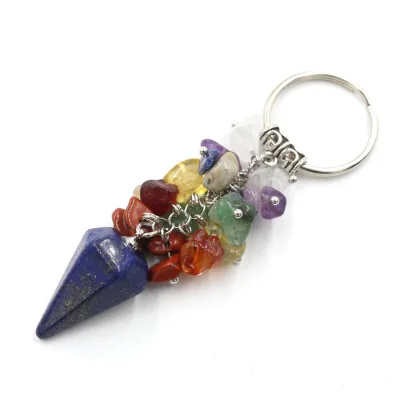 Wholesale Natural Rainbow Tumbled Chips Stone Key Chain Crystal Jewelry for Decoration