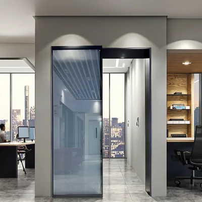 DONGYU Aluminum Slim Frame No Track Sliding Ghost Door Fluted Glass Door for Living Room