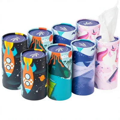 White Disposable Car Paper Holder Facial Tissues Bulk Towel Container Round Cylinder Car Tissues Boxes