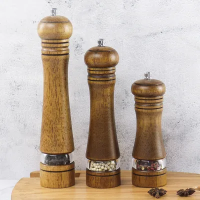 High Quality Kitchen Grinder Accessories Handheld Adjustable Visible Oak Pepper Shaker