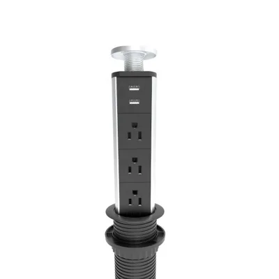 American US Standard Power Pop up Socket 3 Ways Recessed Manual Kitchen Lifting Outlet with USB Ports