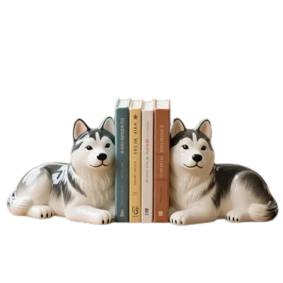 Lying Dog Bookends - Ceramic Puppy Book Stoppers with Paw Details | Cute Library Decor for Pet Lovers