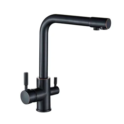 Modern Single Handle Kitchen Faucet with Double Outlet Dispenser and Purifier Stainless Steel