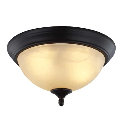 Medium Base Flush Mount Bronze Finish With Amber Glass for Living Room Ceiling Light