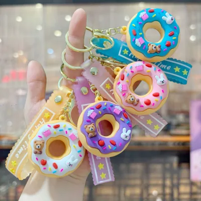 New PVC Cartoon Cute Creative Keychain Realistic Dessert 3D Rubber Soft Key Chains Bag Pendant Dinosaur Key Rings Light Keychain