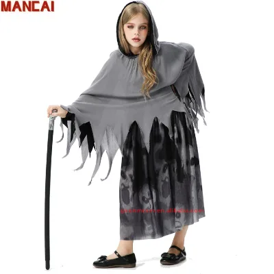 New Halloween Children's Horror Skull Dresses Cape Kid Cosplay Party Costume Ghost Skull Wizard Girls Tv&movie Cosplay Costume