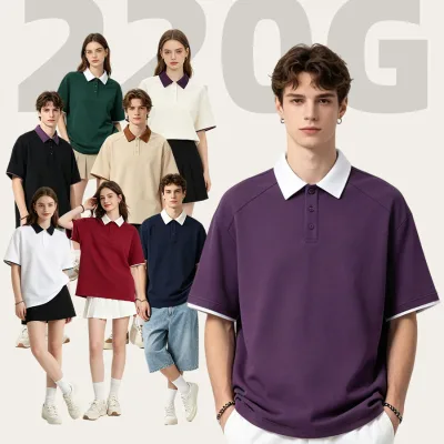 New Men's Clothing Cotton Polyester Shirt Contrast Color Collar Blank Cool Feeling Casual Polo Shirt for Man