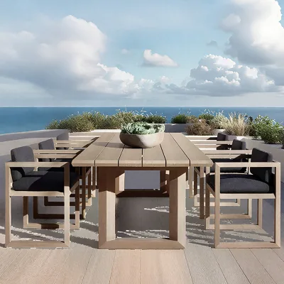 High Quality Modern Villa 6 Seaters Teak Outdoor Dining Set with Patio Banquet Table and Chairs