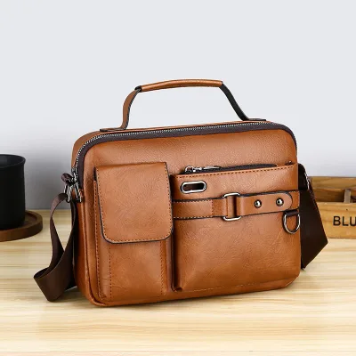 Custom Logo Genuine PU Leather Laptop Messenger Bag for Men Business Computer Shoulder Bag Larger Capacity Waterproof Feature