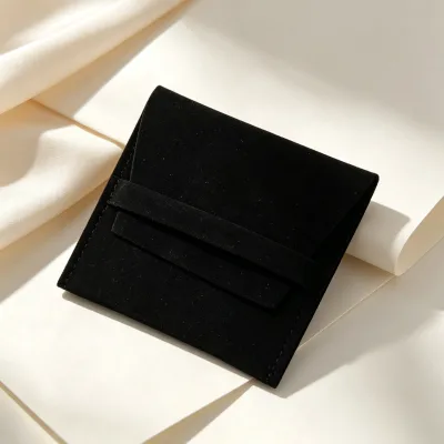 Ready Stock Black Velvet Jewellery Envelope Pouch Flap With Holding Band Suede Like Anti Scratch Surface Bulk Shipment Available
