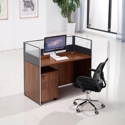 Hot Selling Modern Single Staff Partition Workstation Frosted Screen Office Desk with Lockable Mobile Drawer Pedestal
