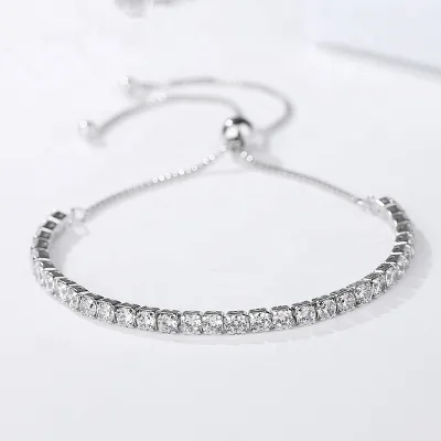 Fashion Sterling Silver 9 25 Jewelry Box Chain Adjustable Bracelet Zircon Tennis Bracelet