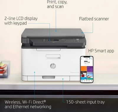 Refurbished HP Color Laser MFP M178nw Printer Print Copy Scan Wireless Compatible for HP 18 Cpm Copy Speed 4800x4800 DPI Scan