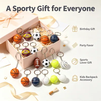 Sports Ball Pendant Key Rings Exquisite Sport Ball Charms Gift for Sports Fans Boys Mini Basketball Football Soccer Keychains