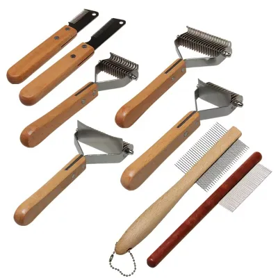 High Quality Wood Handle Stainless Steel Pet Cleaning Dematting Comb Dog Shedding Combs for Knotted Hair