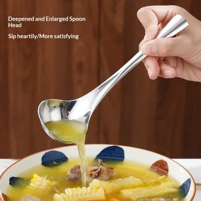 304 Stainless Steel Cloth Wheel Polished Serving Spoon Household Soup Spoon Kitchen Hot Pot Use Modern Minimalist