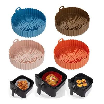 8 Inch Food Safe Reusable Air Fryer Silicone Pot Liners with Handle Easy Cleaning Replacement of Parchment Paper Liners