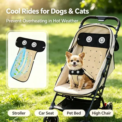 USB Dual Fan Cooling Pad for Stroller 3 Second Fast Cooling Quiet Safe Washable Summer Heat Relief Mat for Small Medium Pets