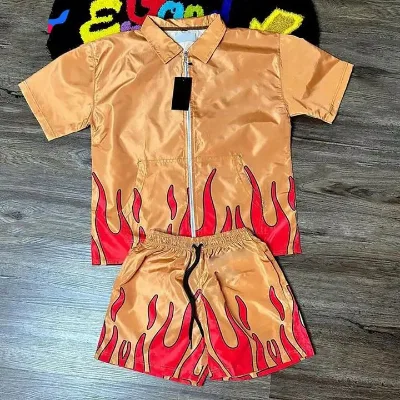 Custom Logo Shirt and Short Windbreaker Tracksuit Sublimation Nylon Two Piece Shorts Set Men Reflective Wind Breaker Short Sets