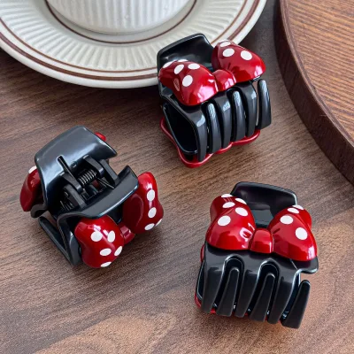 Red Polka Dot Bow Hair Claw High Ponytail Clip for Thick Hair Voluminous Updo Elegant Accent