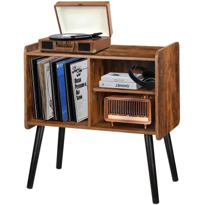 Bedroom Living Room Large Vinyl Record Player Turntable Stand HoldStorage CabinetTable with Beech Wood Legs