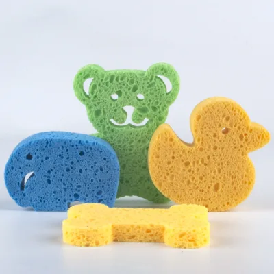 Compressed Biodegradable Cellulose Wood Pulp Bath Sponge Animal Shape Cartoon Baby High Absorption Eco-friendly Cleaning