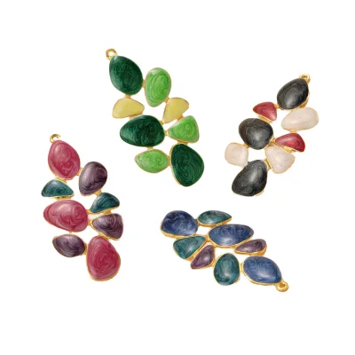 Stainless Steel Dripping Oil Contrast Flower Colored Enamel Leaf Long Earrings Pendant Colorful Teardrop Petal Earring Accessory