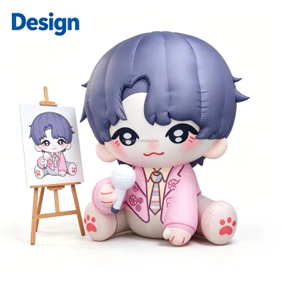 Custom Inflatable Kpop Mascot Chibi Idol Character Purple Hair Pink Blazer for Concert Stage Event Decoration