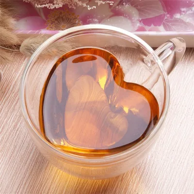 Wholesale clear Coffee Juice Drink Heart Shape Double Wall Glass Coffee Cup