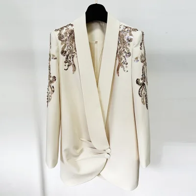 2025 Womens Fashion Clothes Luxury Blazers Ladies Women Heavy Sequin Beading Rhinestone Woman Blazer Dress