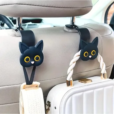 Baoan High Quality 2pcs Adorable 3D Cartoon Cat ABS Car Seat Headrest Hooks Universal Vehicle Storage Organizer Handbags Purses