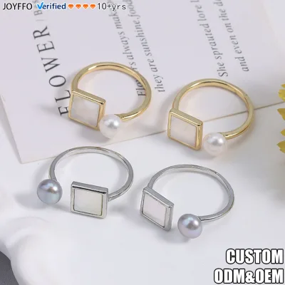 Trendy Natural Freshwater Pearl Rings with White Mother-of-pearl Adjustable Open Rings for Women Daily
