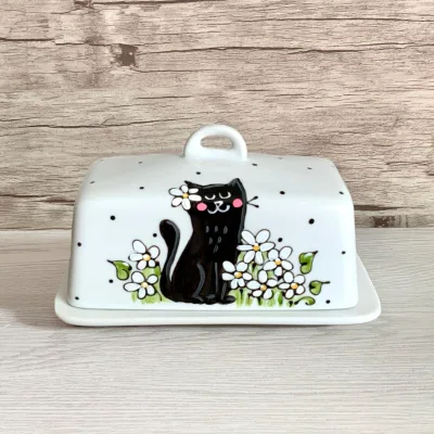 Cute Cat Pattern Ceramic Butter Dishes With Lid Ceramic Kitchen Storage Container