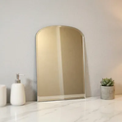 Modern Arched Beveled Mirror for Bathroom. Frameless HD Glass, Custom Sizes, Safe Packing. Factory Direct Price.