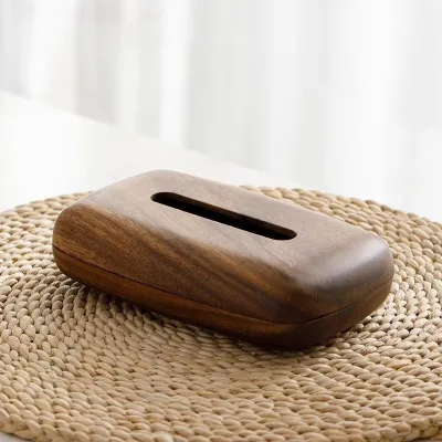 Pebble Style Style Walnut Wood Tissue Box Desktop Tissue Case Office Bedside Table Decoration Storage Box Kitchens Accessories