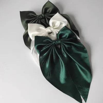 Solid Color Long Satin Bowknot Hair Clip for Wedding Bow Hair Clip and Ivory Satin Bow Bridal Fashion Accessory