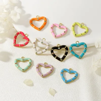FFBCM-7 Multi Color for Choose Enamel Charms for Bracelet Gold Plated Heart Pendant Cz Pave Cute Charms