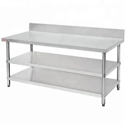 Stainless Steel 201 Commercial Kitchen Assembly Three-Deck Worktable W/ Splash Back & Undershelf for Restaurant/Work Table