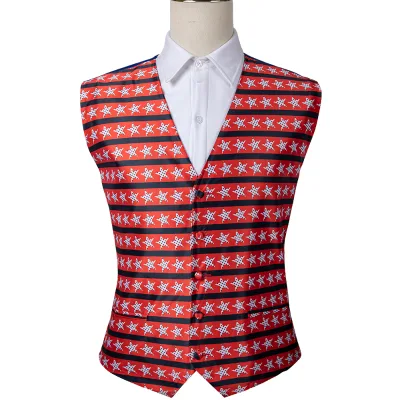 Wholesale or Custom Vest Full Size Silk Look V- Neck Waistcoat Vest for Mens Boys Suit American Flag Vest Necktie Bowtie Hanky