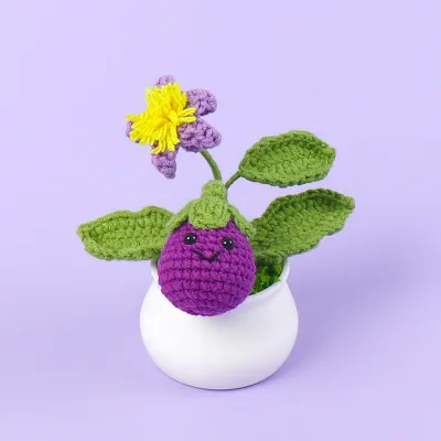 Mini Potted Knitting Flowers Handmade Finished Wool Crochet Simulation Green Potted Plant
